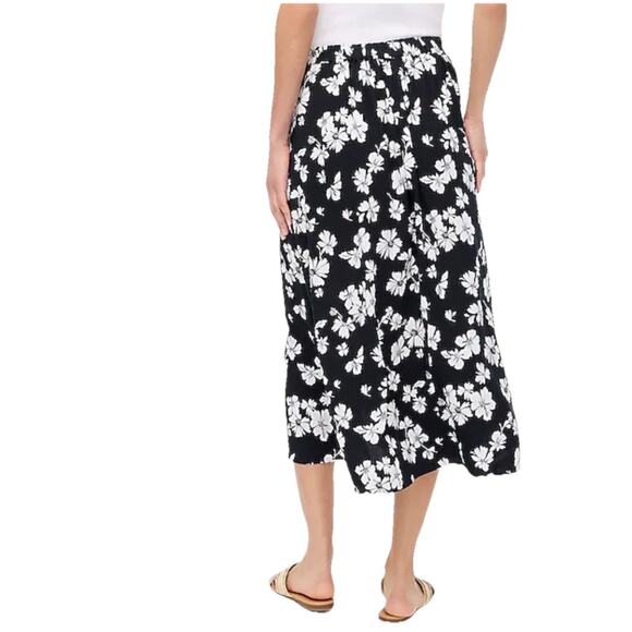 J. Crew Printed Faux Wrap Midi Skirt Womens Plus Size 2X Black White Floral - Picture 3 of 8